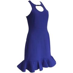 David Koma Blue Circle Cut Out Wool Dress UK 12 
