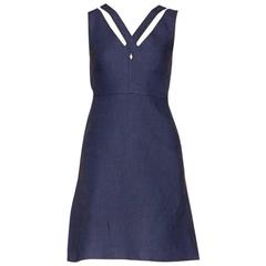 New Valentino Navy Blue Asymmetrical Back A-Line Linen Dress 42 UK 10 