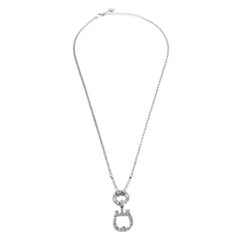 Aigner Crystal Embellished Logo Pendant Silver Tone Necklace