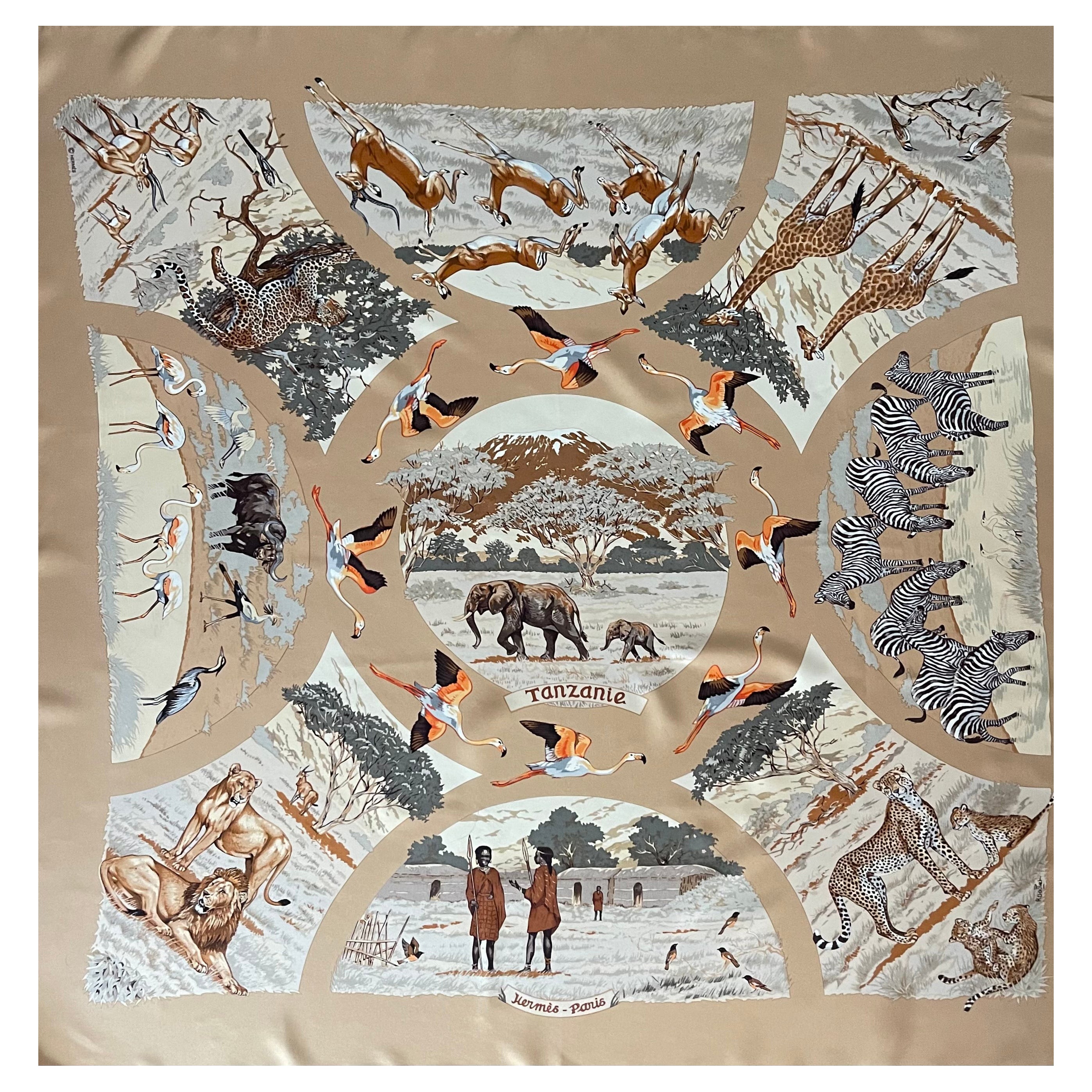 Hermès Silk Scarf "Tanzanie" 1997 For Sale