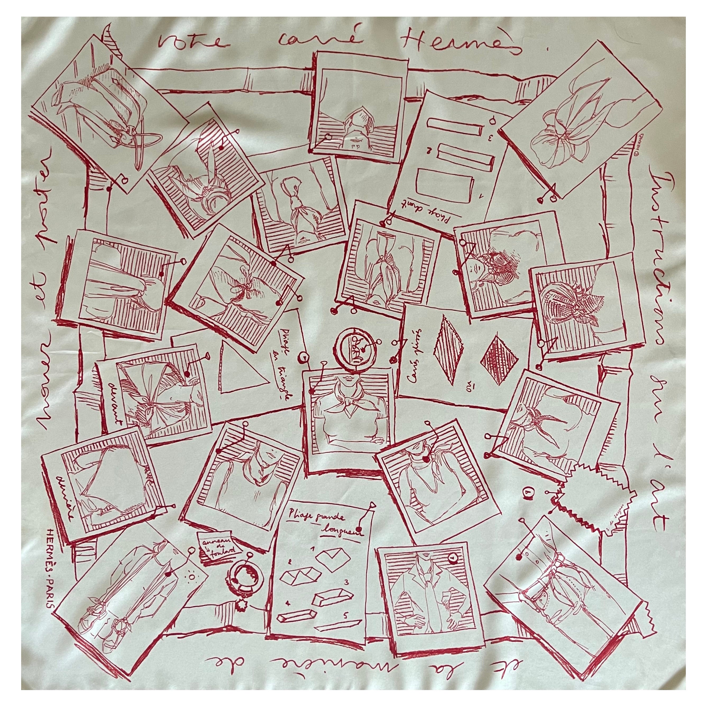 Hermès Silk Scarf "Instructions Sur L'Art De Nouer Et Porter Votre Carré Hermès" For Sale