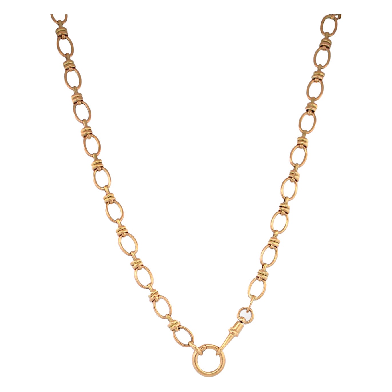 River  14k Yellow Gold Chain – 18" Large Oval Links with Round Push Clip For Sale