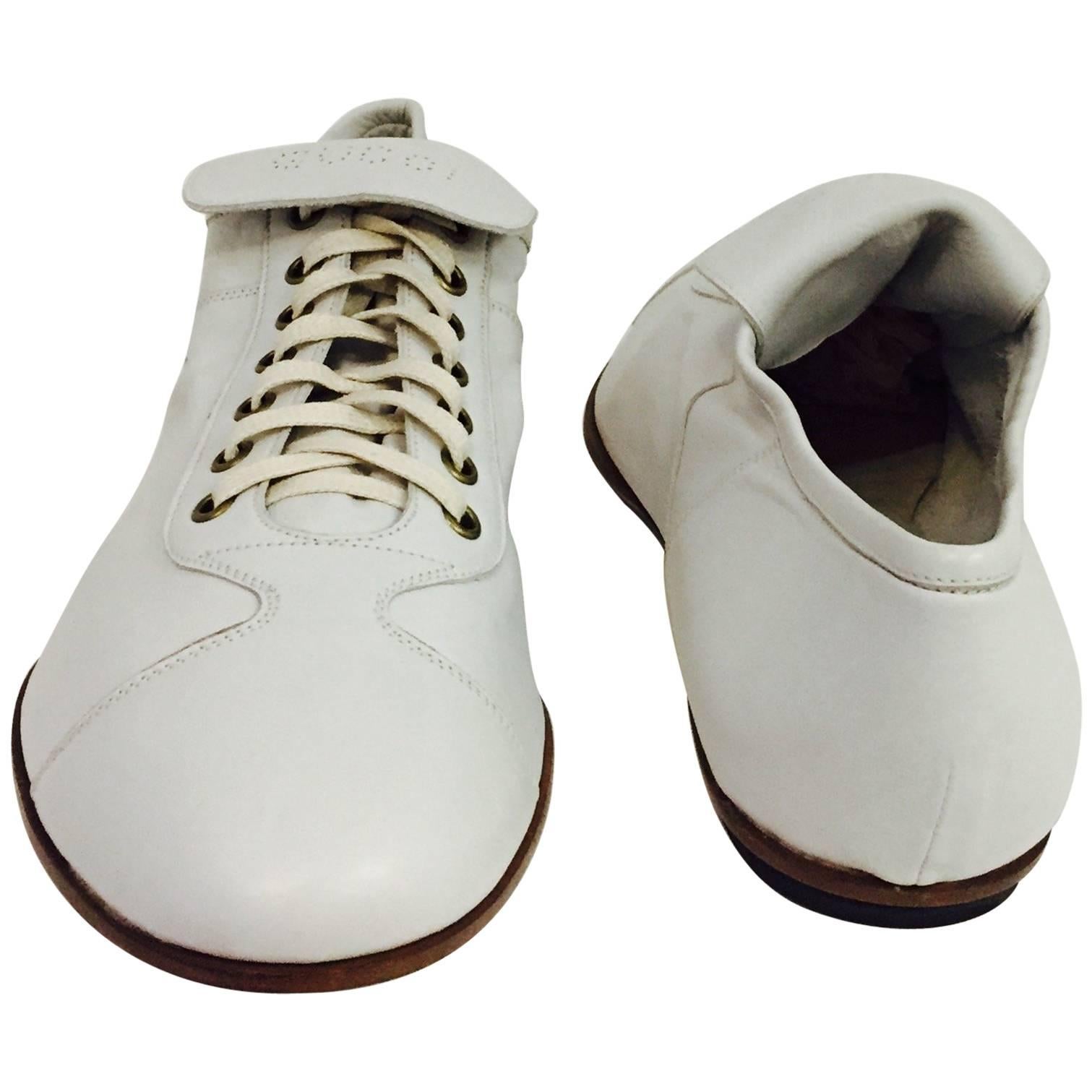 Men's Gucci Vintage Soft Leather sneaker Style Shoe in White, Italian Size 43 E