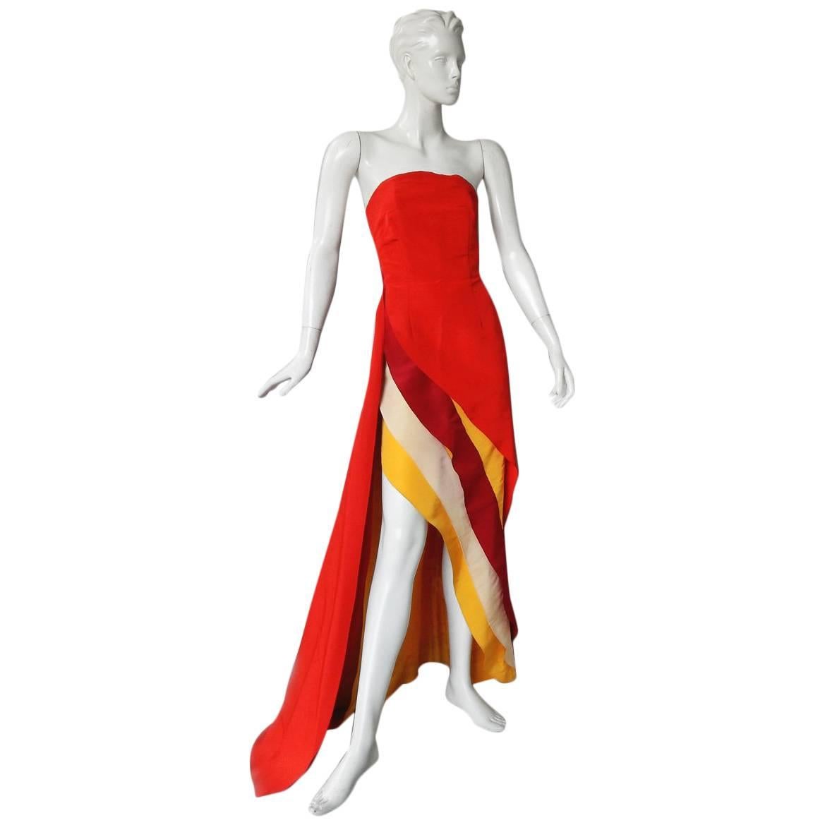 Rosie Assoulin Exotic Evening Asymmetric Colorblock Dress Gown   New Condition! For Sale