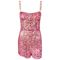 Christian Dior S/S 2018 Runway Embellished Mirror Logo Pink Jumpsuit Romper