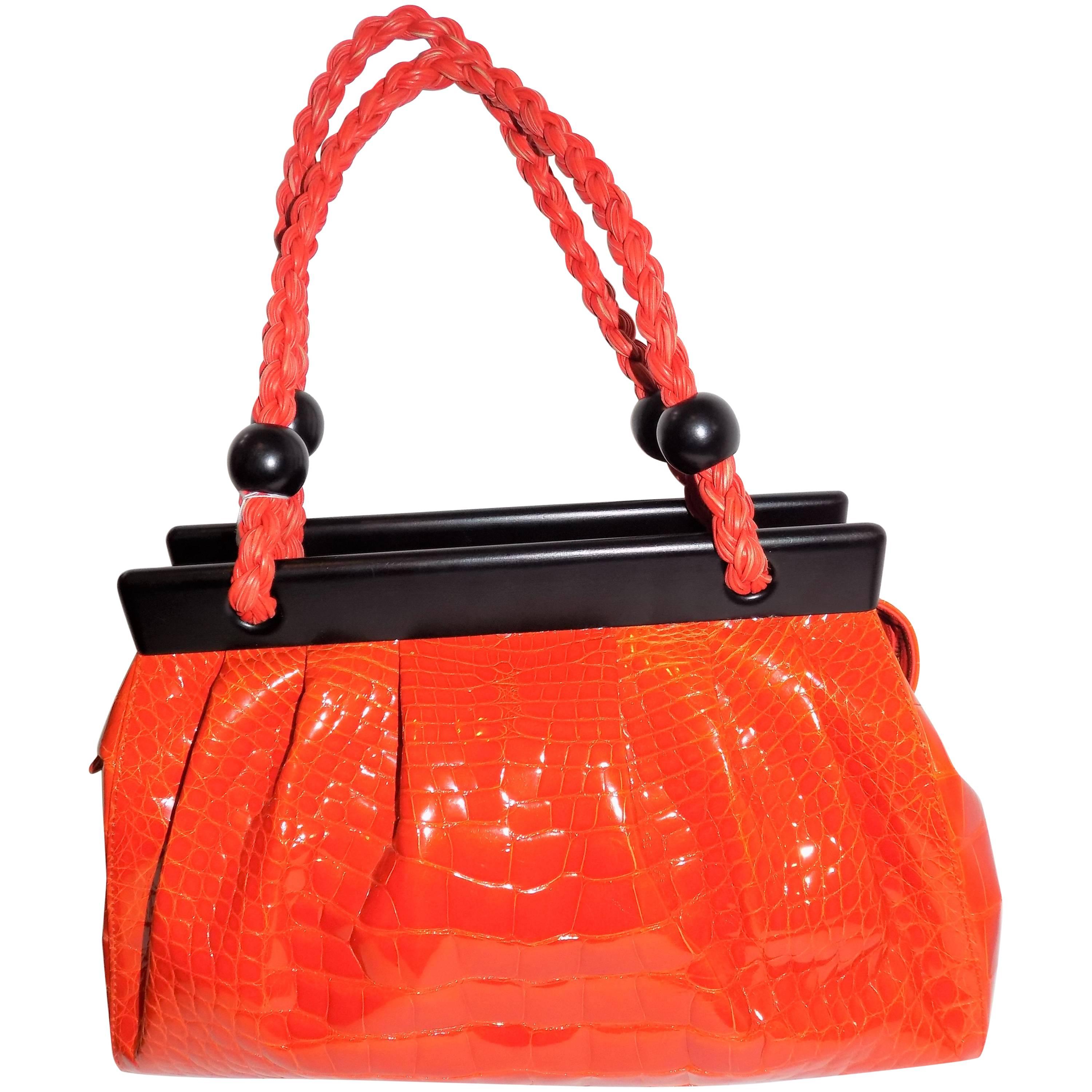 Luxury Suarez Alligator  bag with ebony frame . New! For Sale
