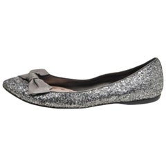 Miu Miu Ballerine in pelle e glitter argento misura 38