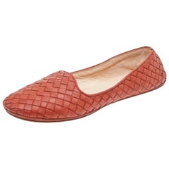 Bottega Veneta Orange Intrecciato Leather Smoking Slippers Size 37