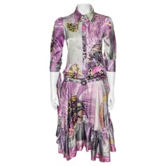 Just Cavalli - Robe en soie imprimée multicolore avec ceinture et ourlet à volants S