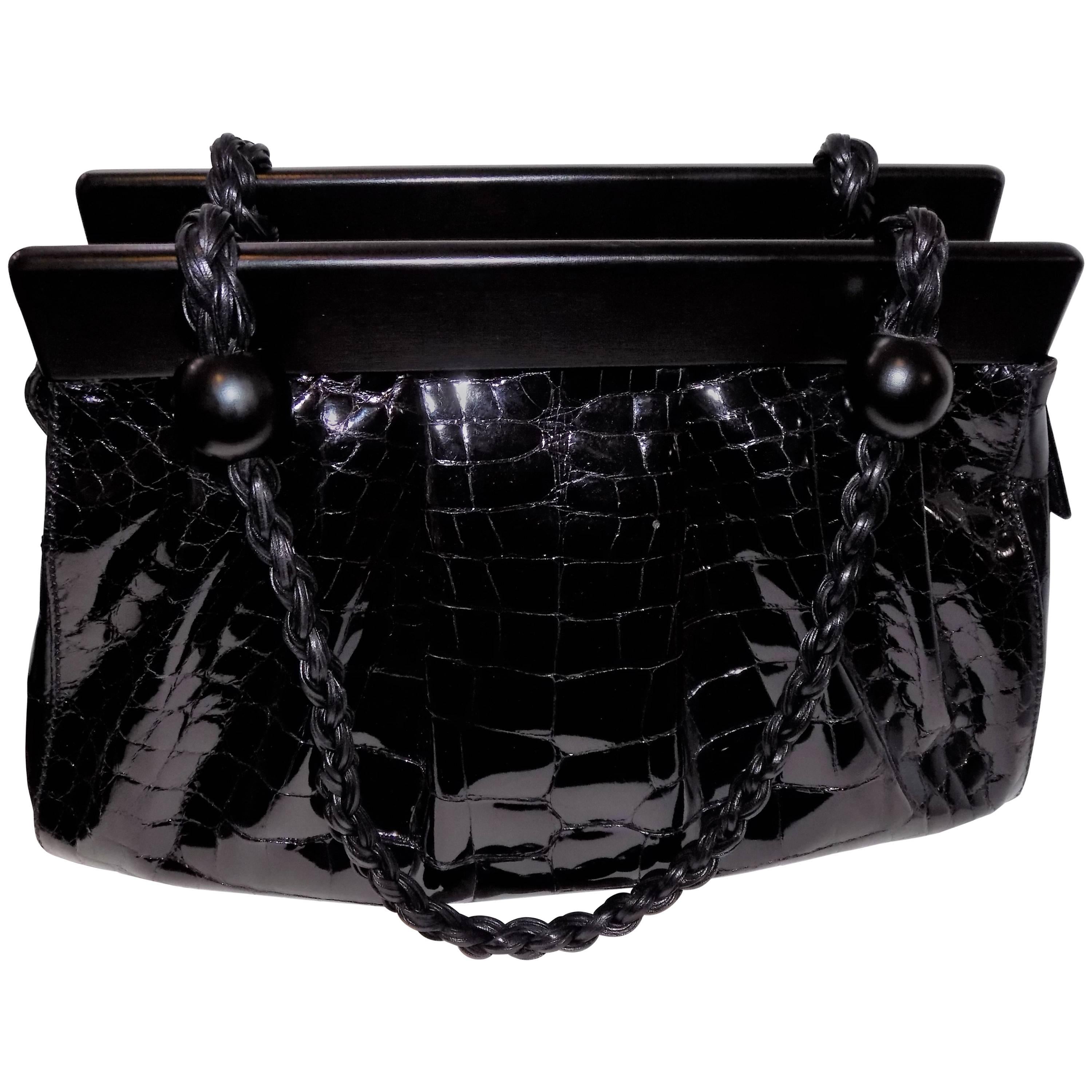  Stunning Suarez Real Alligator black bag ret $6975 with ebony frame  For Sale