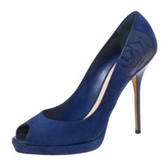 Dior Blue Suede Peep Toe Platform Pumps Size 40.5