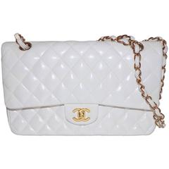 White Lamb Skin Quilted Medium Classic Double Flap Shoulder Bag 