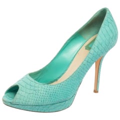 Dior Turquoise Python Embossed Leather Miss Dior Peep-Toe Pumps Size 41