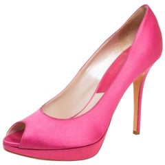 Dior Pink Satin Miss Dior Peep Toe Pumps Talla 40.5