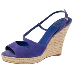 Dior Blue Suede Espadrille Platform Wedge Open Toe Ankle Strap Sandals Size 41