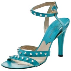 Marc Jacobs Blue Leather Embellished Ankle Strap  Sandals Size 38