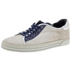 Tod's - Baskets basses en cuir et daim gris/bleu - Taille 38
