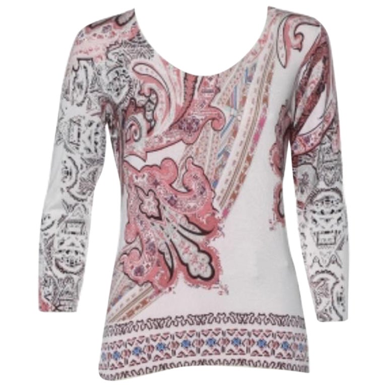 Etro Pink Paisley Printed Silk Knit Sweater L en vente