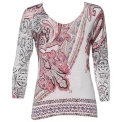 Etro Pink Paisley Printed Silk Knit Sweater L