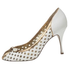 Dolce & Gabbana White/Gold Perforated Leather Bow Detail Peep Toe Pumps Size 41