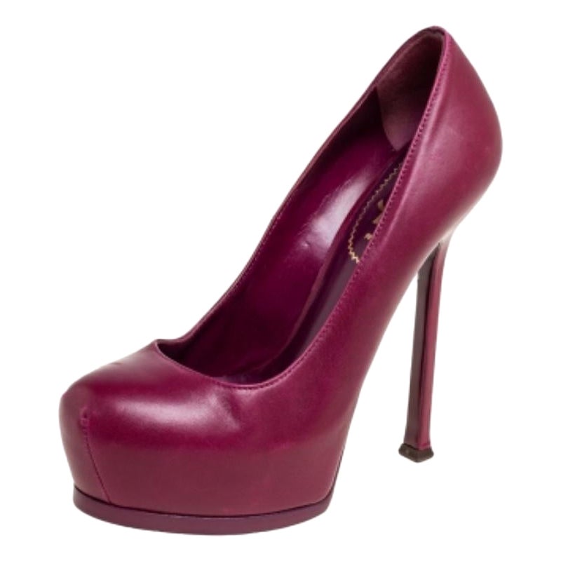 Saint Laurent Plum Leather Tribtoo Pumps Size 35.5 For Sale