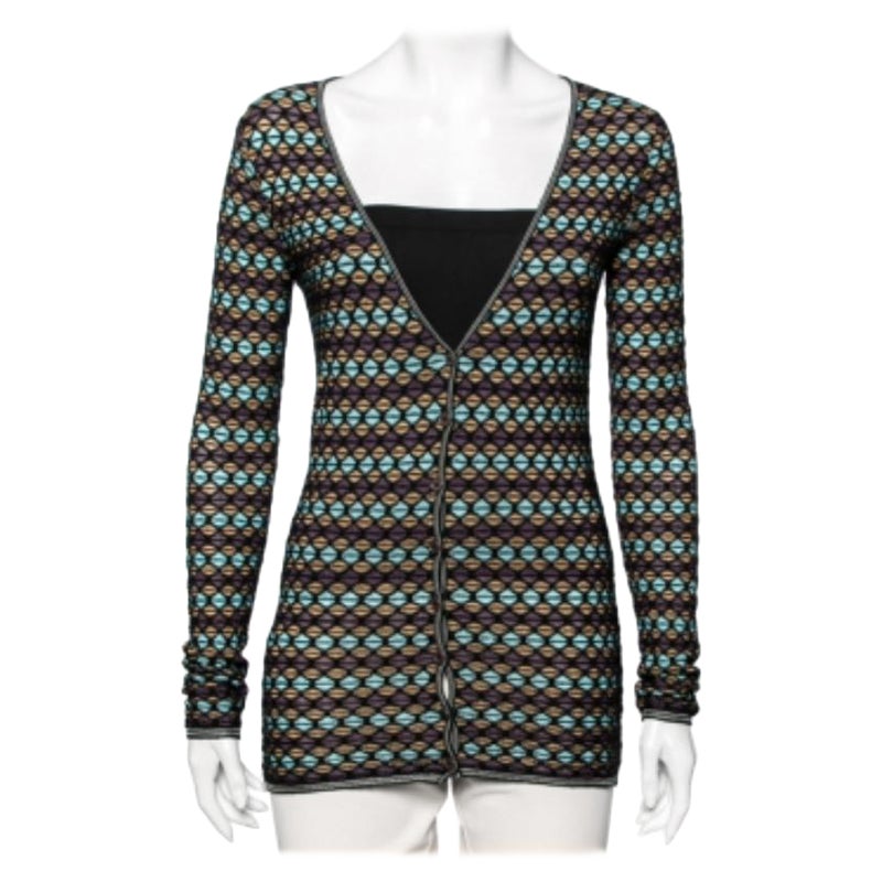 M Missoni Mehrfarbige gemusterte langärmlige Strickjacke mit langen Ärmeln S