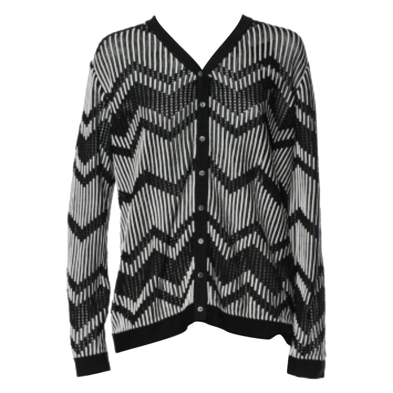 M Missoni Monochrome gemustert Perforierte Strickjacke mit Knopfleiste L