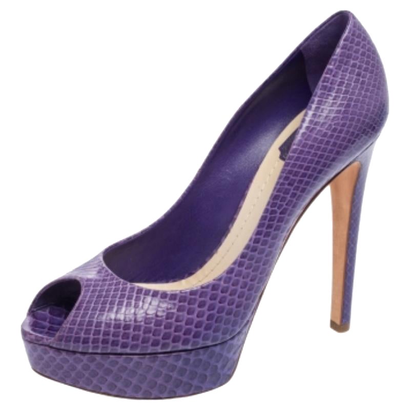 Dior Pumps con punta aperta in pitone viola Miss Dior Taglia 41