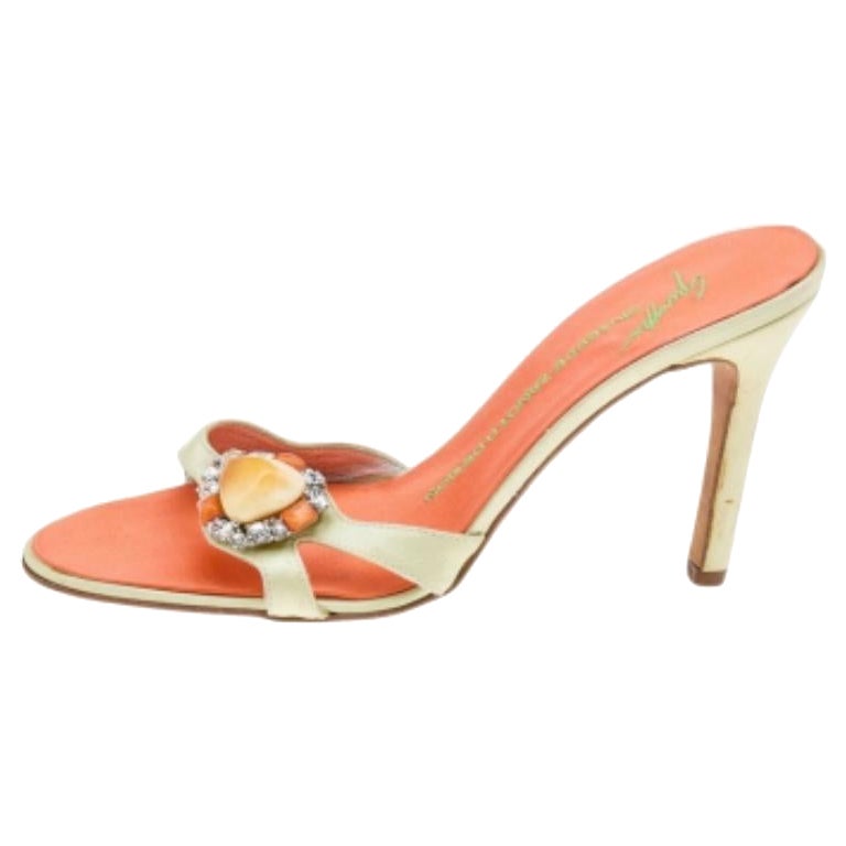 Giuseppe Zanotti Neon Yellow Satin Crystal Embellished Sandals Size 37 For Sale