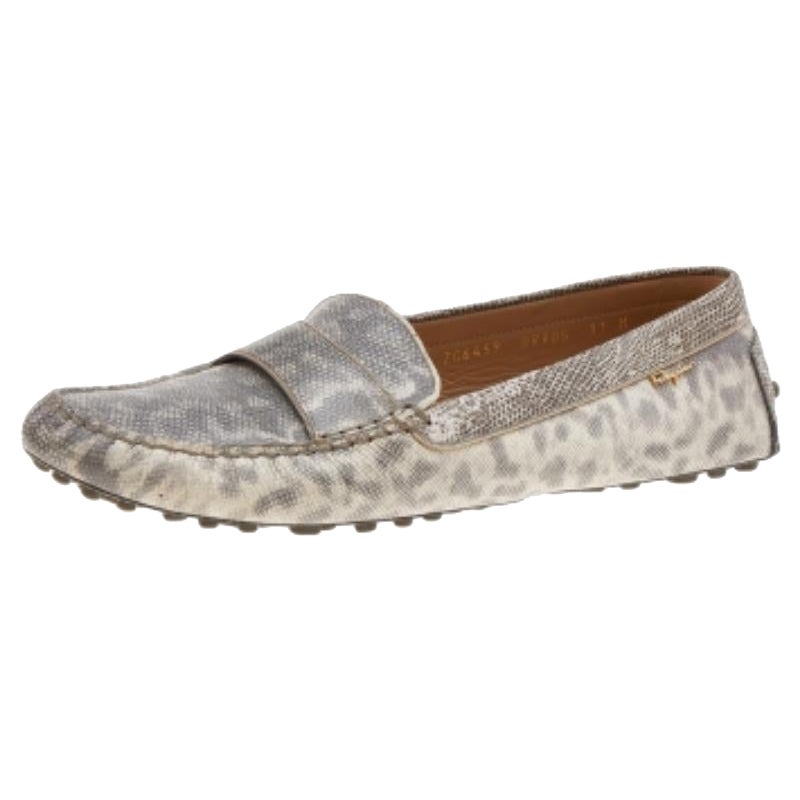 Salvatore Ferragamo Grey Leather Slip on Loafers Size 41.5