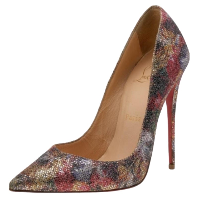 Christian Louboutin Metallic Floral Glitter So Kate Pumps Size 37 For Sale