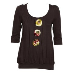 Kenzo - Top marrone in maglia con applicazioni floreali e dettagli S
