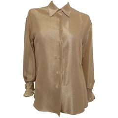 Chanel Gold Metallic Blouse Shirt Tunic