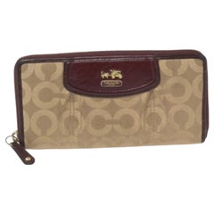 Coach Burgundy/Brown Op Art Fabric and Leather Madison Continental Wallet