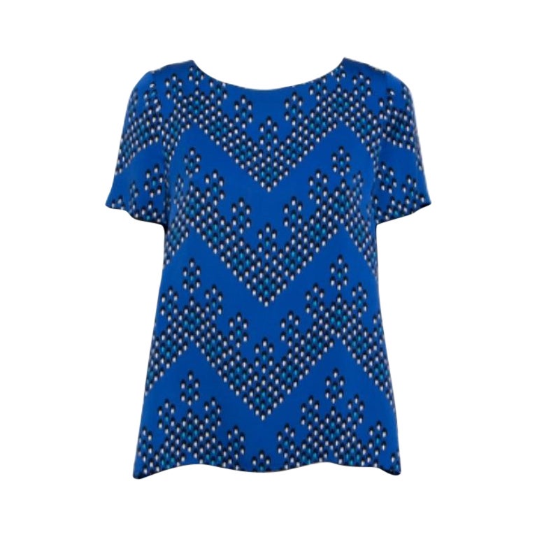 Diane von Furstenberg Blaue Seide Maggy Chevron Dots Bedrucktes Top M