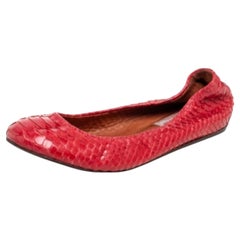 Lanvin Bailarinas Piel Pitón Rojo Scrunch Talla 36