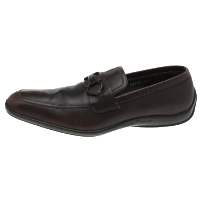 Salvatore Ferragamo Marrón Oscuro Piel Gancini Bit Slip On Mocasines Talla 42