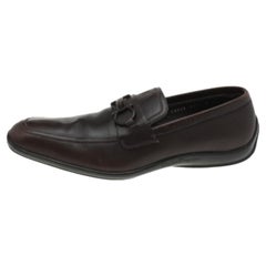 Salvatore Ferragamo Marrón Oscuro Piel Gancini Bit Slip On Mocasines Talla 42