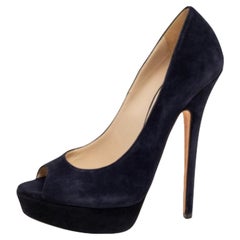 Jimmy Choo Navy Blue Suede Dahlia Platform Pumps Size 39