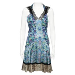 Roberto Cavalli - Robe imprimée multicolore bordée de dentelle de soie M