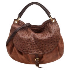 Miu Miu - Sac à main en cuir et autruche - marron