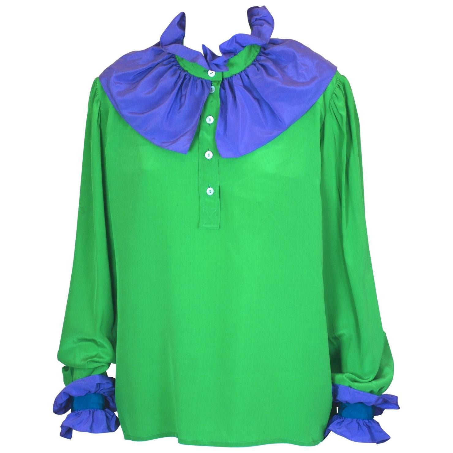 Yves Saint Laurent "Russian Collection" Ruffled Silk Crepe Blouse