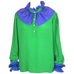 Vintage Yves Saint Laurent "Russian Collection" Ruffled Silk Crepe Blouse