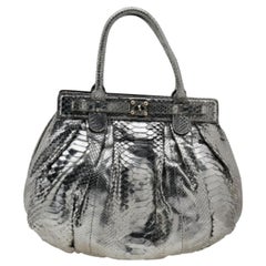 Zagliani Metallic Silver Python Puffy Hobo