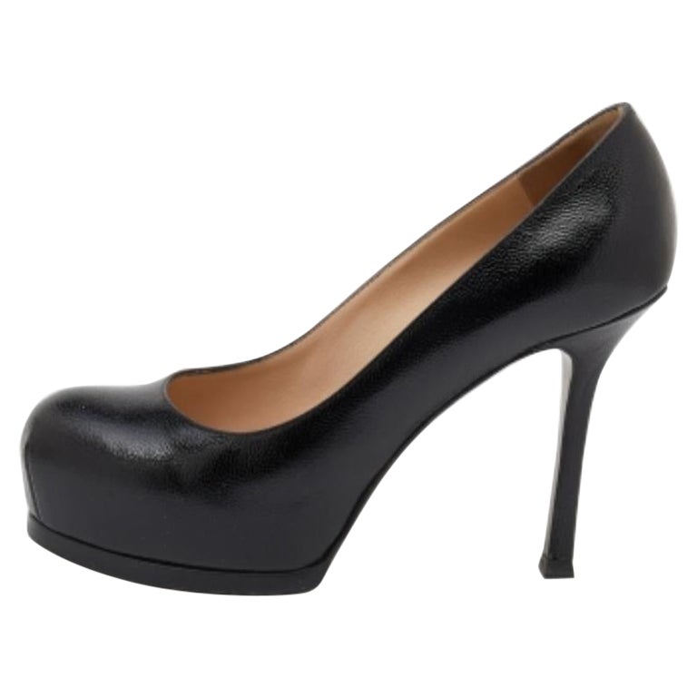 Yves Saint Laurent Schwarze Tribtoo Plateau-Pumps aus Leder Größe 36 im Angebot