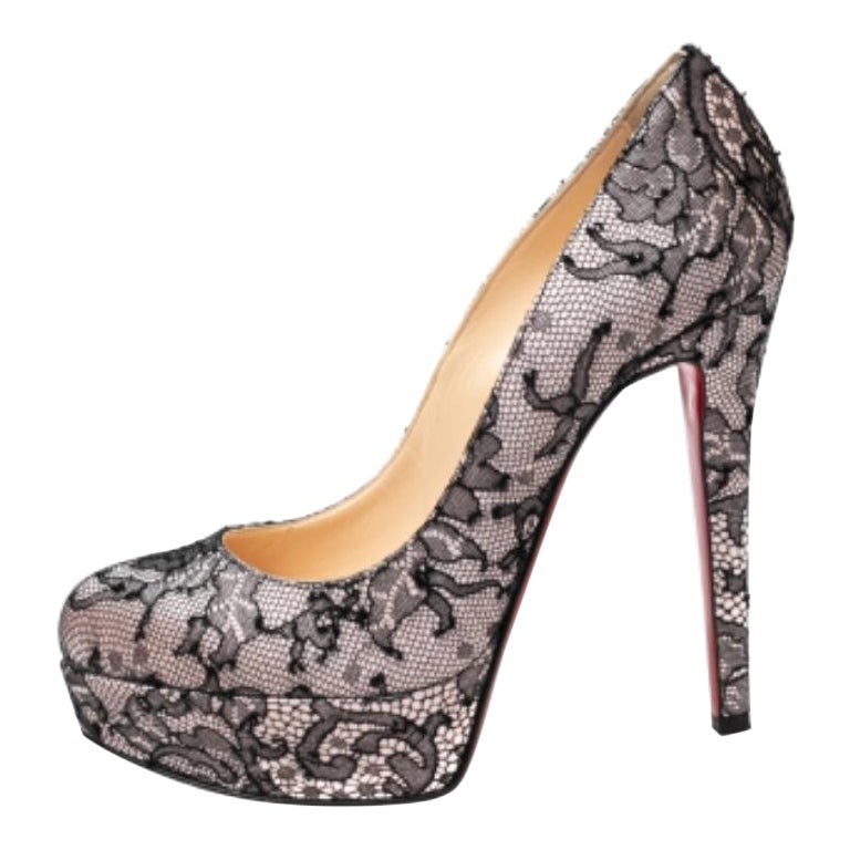 Christian Louboutin Pumps Bianca in pizzo e raso nero/rosa misura 35.5