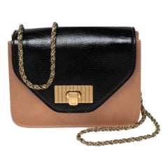 Chloe Schwarz/Beige Leder und Satin Mini Sally Umhängetasche