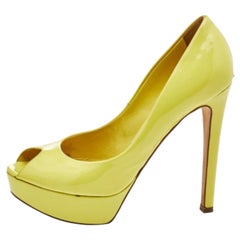 Miss Dior en cuir verni jaune lime Peep Toe Platform Pumps Size 37.5
