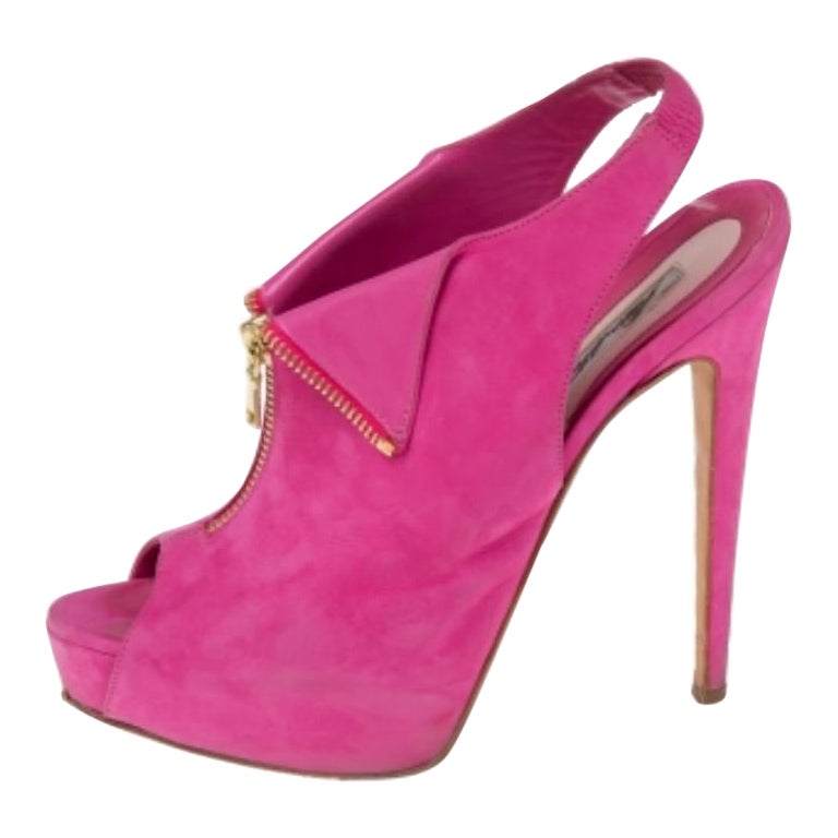 Brian Atwood Cuir nubuck rose  Peep Toe Slingback Platform Sandals Size 38 en vente
