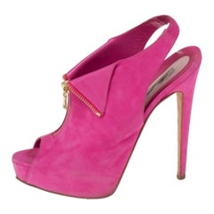 Brian Atwood Cuir nubuck rose  Peep Toe Slingback Platform Sandals Size 38